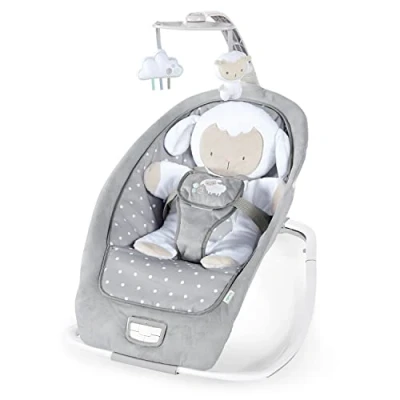 Image of Ingenuity, Cuddle Lamb Baby Rocking Hammock with Vibration, Game Bow are 2 Stuffed Animals, 12 Melodies, 4 Nature Sounds, Adjustable Volume, Ergonomic, from Newborn to 18 kg