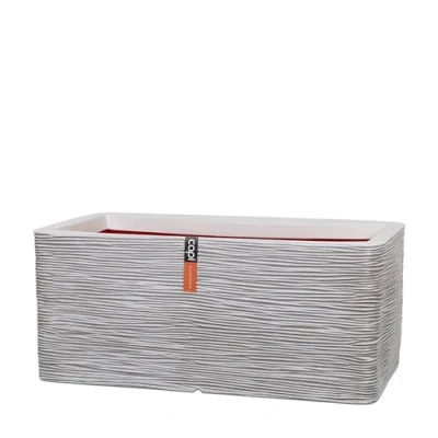Image of CAPI EUROPE Planter rectangle Rib NL 73x39x32 Ivory Opening Ø31 Pot for indoor and outdoor use Shatterproof 100% recyclable KOFI963
