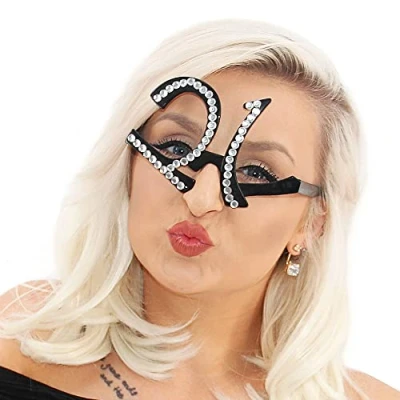 Image of Pohotobooth Props Ltd Number shaped Milestone Birthday Diamante Glasses (Black 21st Birthday)