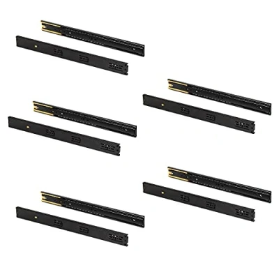 Image of Emuca Ball Bearing Drawer Slides 45mmx400mm (1,77 x 15,7 inch), Set of 5 Pairs Full Extension Runners with Soft Closing, Black