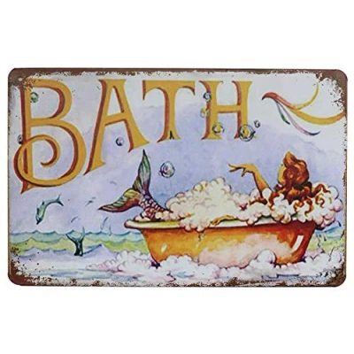 Image of Hioni Mermaid Bath, Metal Tin Sign, Vintage Plaque Wall Decor