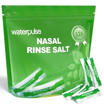 Image of Waterpulse 120 Saline Packets,Premixed Neti Pot Salt Packets Individually Wrapped,Nasal Rinse Sinus Rinsing for Nasal Irrigation System,Nasal Flush Squeeze Bottle,Natural Mint