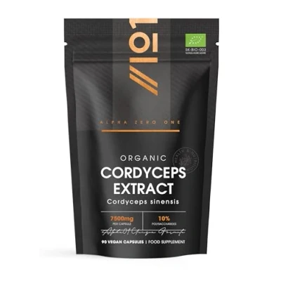 Image of Organic Cordyceps Mushroom Extract 7500mg High Strength Polysaccharides Supplement 90 Vegan Capsules (3 Months Supply) Resealable and Recyclable Pouch by Alpha01