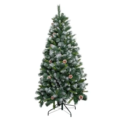 Image of Samuel ALEXANDER 7ft (2.1m) Frosted Glacier Pine Snow Tipped Christmas Tree with Pinecones and 956 Tips