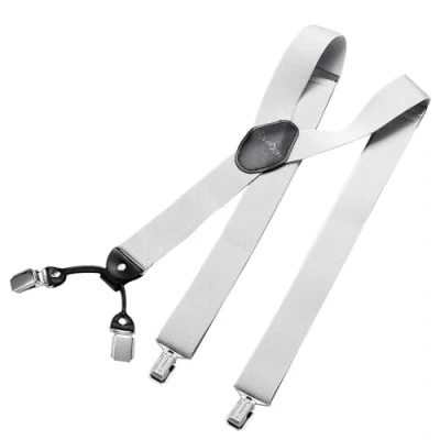 Image of DonDon Mens Braces Suspenders 3,5 cm 1,38&quot; Wide 4 Clips with Leather in Y Form Elasticated and Adjustable Length Light grey