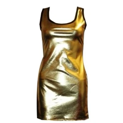 Image of Insanity Metallic Wet Look Shiny Long Vest Top (Small/Medium) Gold
