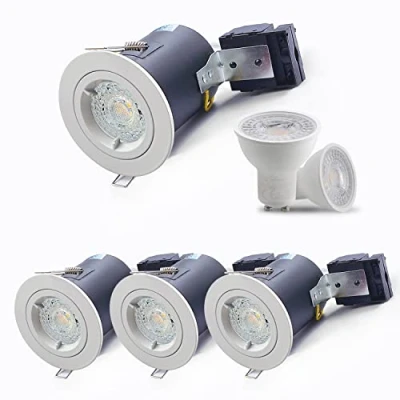 Image of 4XSweier 90 Minute Fire Rated LED Recessed Ceiling Lights IP20 GU10 Downlights, White Spotlight Fittings with 5W 3000K Warm Bulbs 230V(Non Dimmable)
