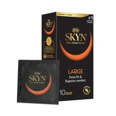 Image of SKYN Large Condoms Pack of 10 SKYNFEEL Latex Free for Men, Extra Condoms, XL Thin Smooth Straight Shape, Lubricated, 56mm Wide