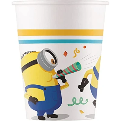 Image of Procos 93512 Party Cups Minions Rise of Green Maximum Capacity 200 ml Pack 8 Disposable Paper for Children&#039;s Birthday Tableware FSC® Mix