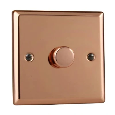 Image of Varilight 1 Gang 2 Way V Pro Push On/Off Rotary LED Dimmer x 0 120W Polished Copper