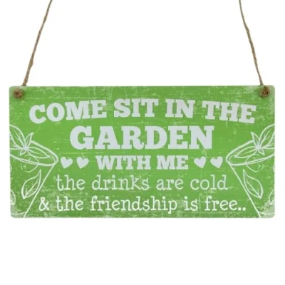 Image of Second Ave Come Sit in The Garden Friendship Wooden Hanging Rectangle Home Sign Plaque