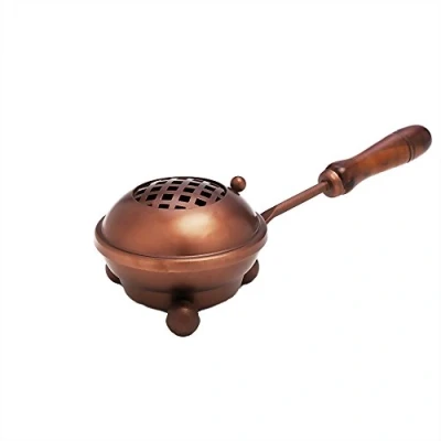 Image of NKlaus incense burner iron with grid and wooden handle handmade 2679