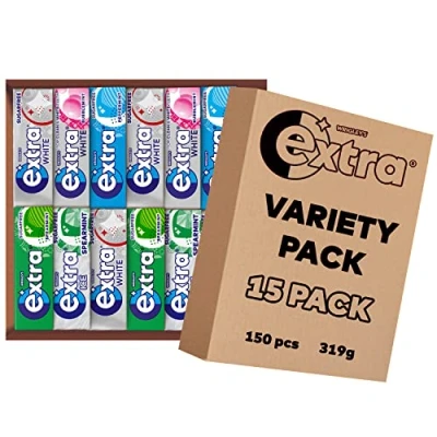 Image of Extra Chewing Gum Variety Pack Bundle, Peppermint, Spearmint, Strawberry, Blueberry Flavours &amp; More, Sugar Free Selection, Bulk Box, 150 Pieces , of 1