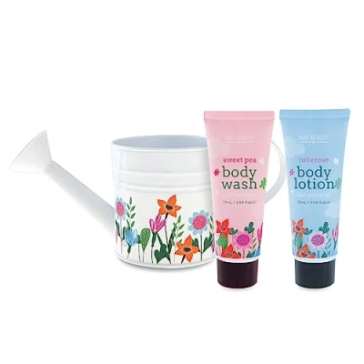 Image of MAD BEAUTY In Full Bloom Watering Can Gift Set, Body Lotion Tuberose Scented &amp; Wash Sweet Pea Scented, Included
