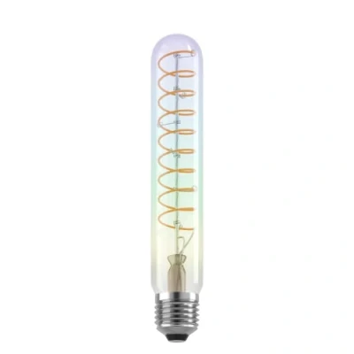 Image of EGLO Dimmable iridescent E27 LED tube, multicoloured vintage spiral filament light bulb, Edison lamp in rainbow colours, 4 watt, 200 lumen, warm white glow, 2000 Kelvin, T30, Ø 1.2&quot;