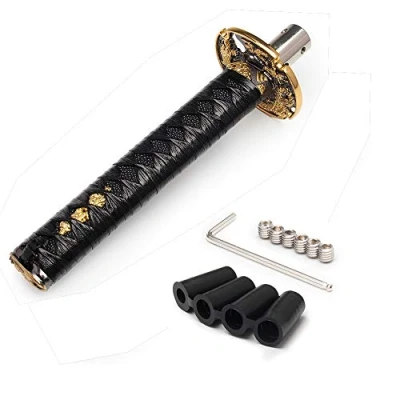 Image of WENJTP Racing Katana Samurai Sword Shift Knob Shifter Cortex disc Universal Fit for Manual Cars with Adapters Black + Black（20cm）