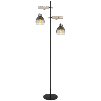 Image of Ryan Multi Arm Floor Lamp Matt Black Smoke Glass Shade 2x E27