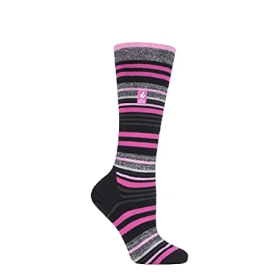 Image of Women&#039;s 1 Pair SOCKSHOP Heat Holders 1.0 TOG Apres Ski Ultra Lite Socks Black Stripe 4 8 Ladies