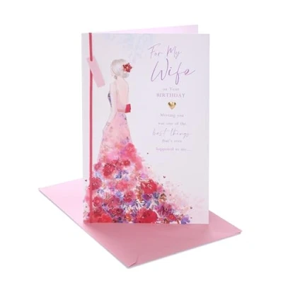 Image of UK Greetings Birthday Card for Wife Stunning Floral Dress Design