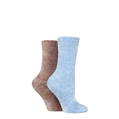 Image of SockShop Ladies Chenille Boot Socks Pack of 2 Gold/Kentucky Blue 4 8