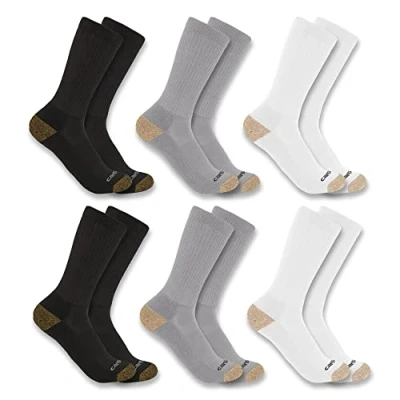 Image of Carhartt Men&#039;s Midweight Synthetic Blend Crew Sock 6 Pack Pair, Assorted 1, X Large (Pack of 6)