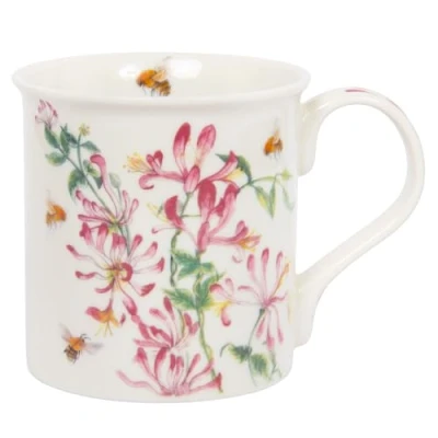 Image of Lesser &amp; Pavey British Designed Coffee Mug Ceramic Mugs for Home or Work Large Hot Drinks Bee Tanical Honeysuckle Tea and Cups Sarah Boddy