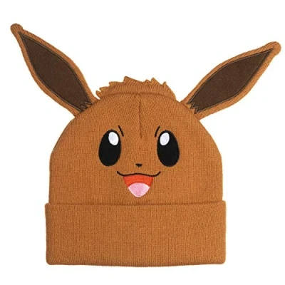 Image of Bioworld Pokemon Eevee Embroidered Beanie Cap Hat One Size Licensed New Brown