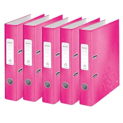 Image of Leitz A4 50 mm &quot;Wow 1006 180&quot; Lever Arch File Metallic Pink (Pack of 5)