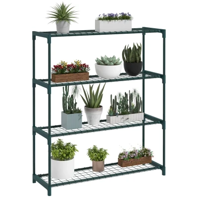 Image of Outsunny Modern Plant Stand, 4 Tier Planter Holder with Steel Frame, Outdoor Flower Display Rack for Potted Plants Garden Balcony Décor, Dark Green