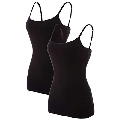Image of CharmLeaks Womans Cotton Camisole Vest Tops Strappy Gym Cami Top Pack of 2, Black L