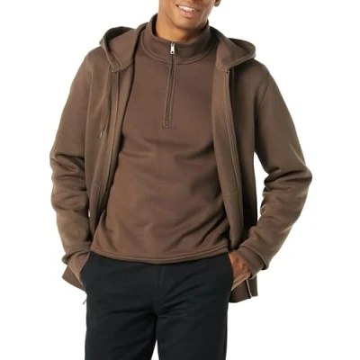Image of Amazon Essentials Men&#039;s Full Zip Fleece Hoodie (Available in Big &amp; Tall), Medium Brown, XS