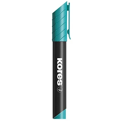 Image of Kores Turquoise Permanent Marker Pens K XP2, Chisel Tip with Low Odour Ink Waterproof for All Surfaces School Supplies, Office Pen Pack of 12