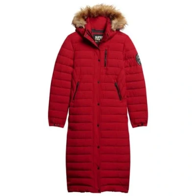 Image of Superdry Women&#039;s Fuji Hooded Longline Puffer Jacket, Red (Varsity Red), 8