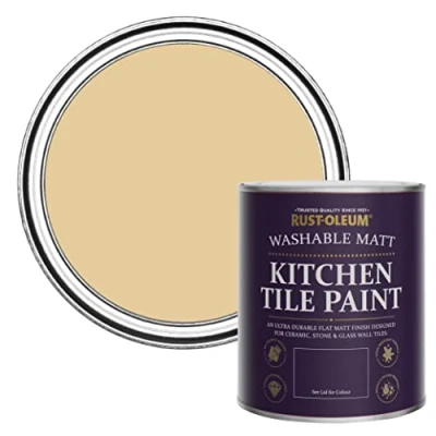 Image of Rust Oleum Yellow water resistant Kitchen Tile Paint in Matt Finish Sandstorm 750ml