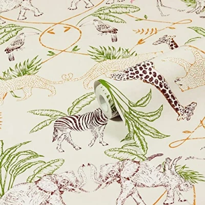 Image of furn. Serengeti Animal Printed Wallpaper Natural One Size