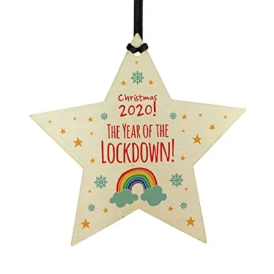 Image of RED OCEAN 2020 Lockdown Wooden Christmas Bauble Decoration Family Xmas Tree Ornament
