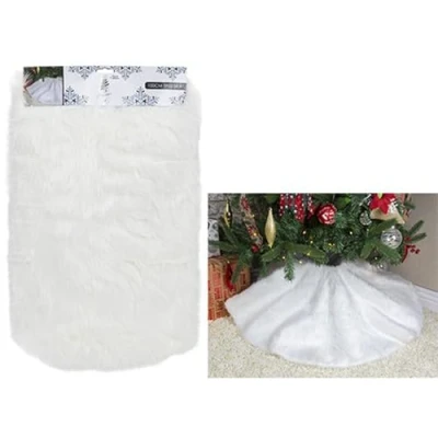 Image of White Christmas Long Pile Plush Tree Skirt (100cm) 1 Piece Soft Luxurious Fabric, Perfect for Holiday Decor