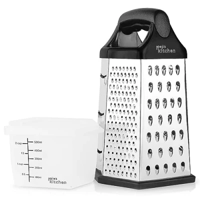 Image of Joeji&#039;s Kitchen Cheese Grater with Container 6 Sided Hand Held Box Zester Ideal for Grating Slicing Zesting and Shredding
