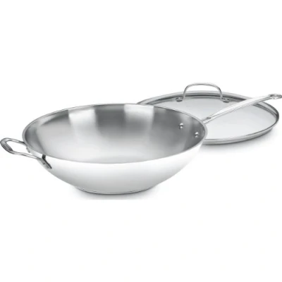 Image of Cuisinart 14 Inch Stir Fry Pan, Helper Handle and Glass Cover, Chef&#039;s Classic Stainless Steel, 726 38H