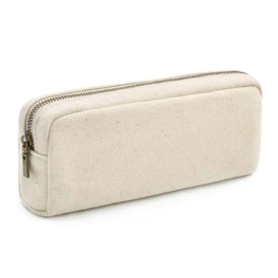 Image of Dobmit Pencil Pen Case, Big Capacity Pouch Canvas Makeup Bag Durable Office Stationery Organizer Beige