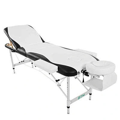 Image of Merax Massage Table Aluminium Portable Beauty Bed 3 Section with Premium PU Leather Lash Tattoo 5 cm High Density Multi Layer Foam Headrest Arm Support and Carrying Bag