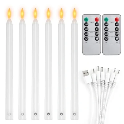 Image of EXTSUD LED Taper Candles 6 Flameless with Timer and Remote Control Rechargeable Flickering 100H Working Time Touch Switch for Room Wedding Dining Table Garden Party
