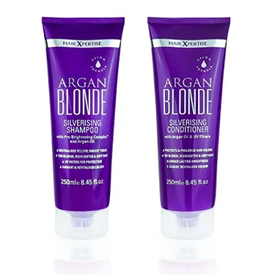 Image of No Yellow Purple Shampoo &amp; Conditioner For Blonde, Grey Highlighted Hair (250ml Duo) Silverising With Argan Oil To Remove Brassy Tones