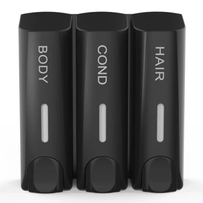 Image of 3 Soap Dispenser for Shower Gel Shampoo Conditioner Wall Mount Matte Black