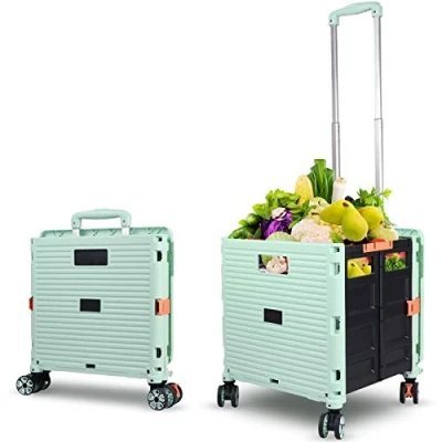 Image of Foldable Shopping Trolley Cart, 54L/45KG Large Capacity Multifunctional Portable Durable Utility Cart with Telescoping Handle and 4 Dismountable Rotate Wheels for Travel Storage, Green