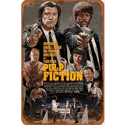 Image of Cimily PULP FICTION Poster II Tin Retro Sign Vintage Plaque Wall Decor for Bar Cafe Garden Bedroom Office Hotel 20x30 Cm