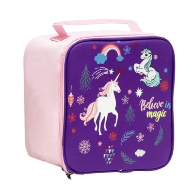 Image of KEAIDUO Lunch Bags for Kids, Insulated Reusable Box Cooler Tote Bag Snack Kids Thermal (Blue Space) (Purple Unicore)