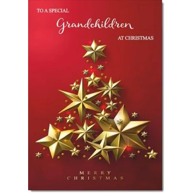 Image of doodlecards Grandchildren Christmas Card Gold Star Tree Medium Size for with Plain Envelope