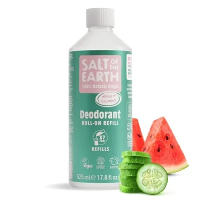 Image of Salt of the Earth Natural Deodorant Roll On Refill by Earth, Melon &amp; Cucumber Vegan, Long Lasting Protection, Leaping Bunny Approved, Made in UK 525ml