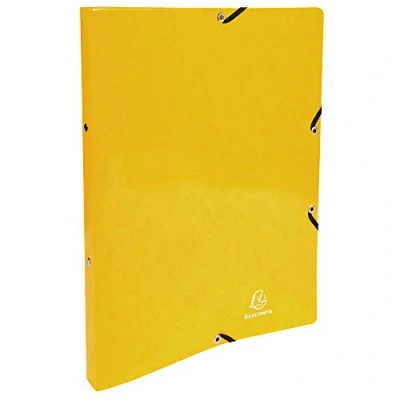 Image of Exacompta ref. 54899E 1 coated glossy card binder with rubber bands 2 round rings, diameter 15 mm Spine 20 External dimensions: 32 x 25 cm A4 file format Colour: yellow